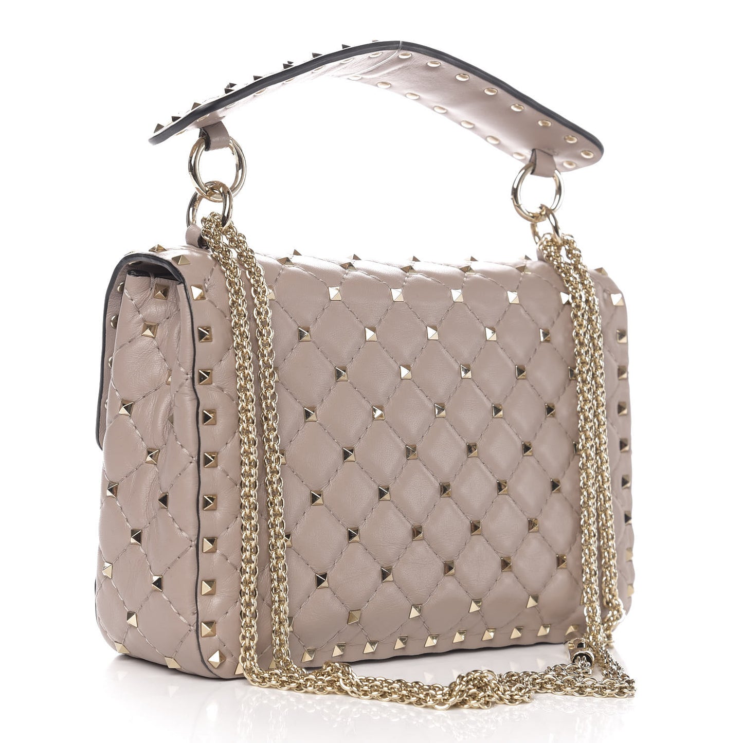Lambskin Medium Rockstud Spike Shoulder Bag Poudre