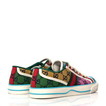 Gucci Monogram Multicolor Web Womens 1977 Tennis Sneakers 40 Light Blue Mystic White Tangerine Pink Yellow Green Red 4 of 8