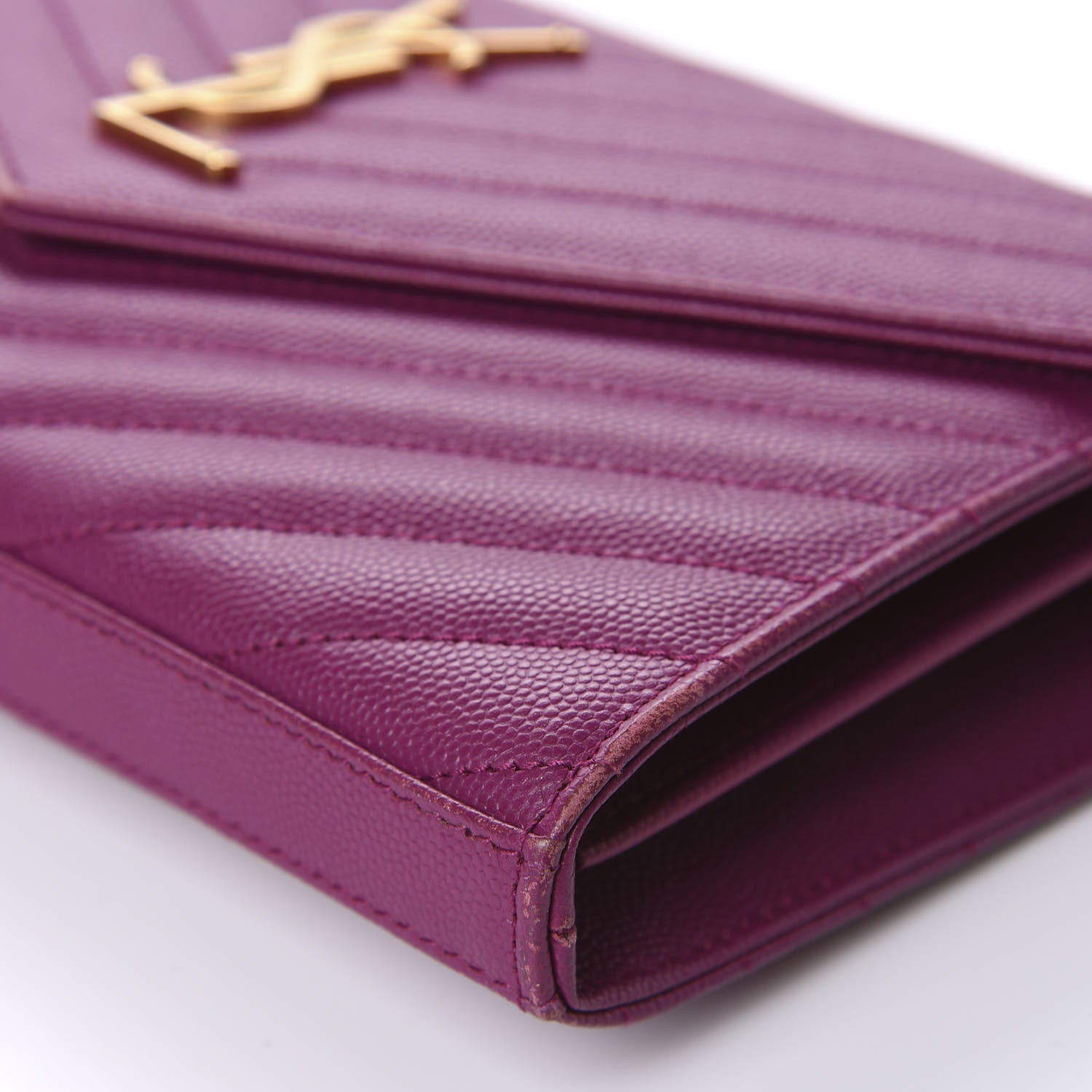 Saint Laurent Grain De Poudre Matelasse Chevron Monogram Chain Wallet Dark Grape 7 of 13