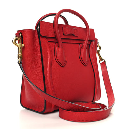 Celine Drummed Calfskin Nano Luggage Vermillion 3 of 10
