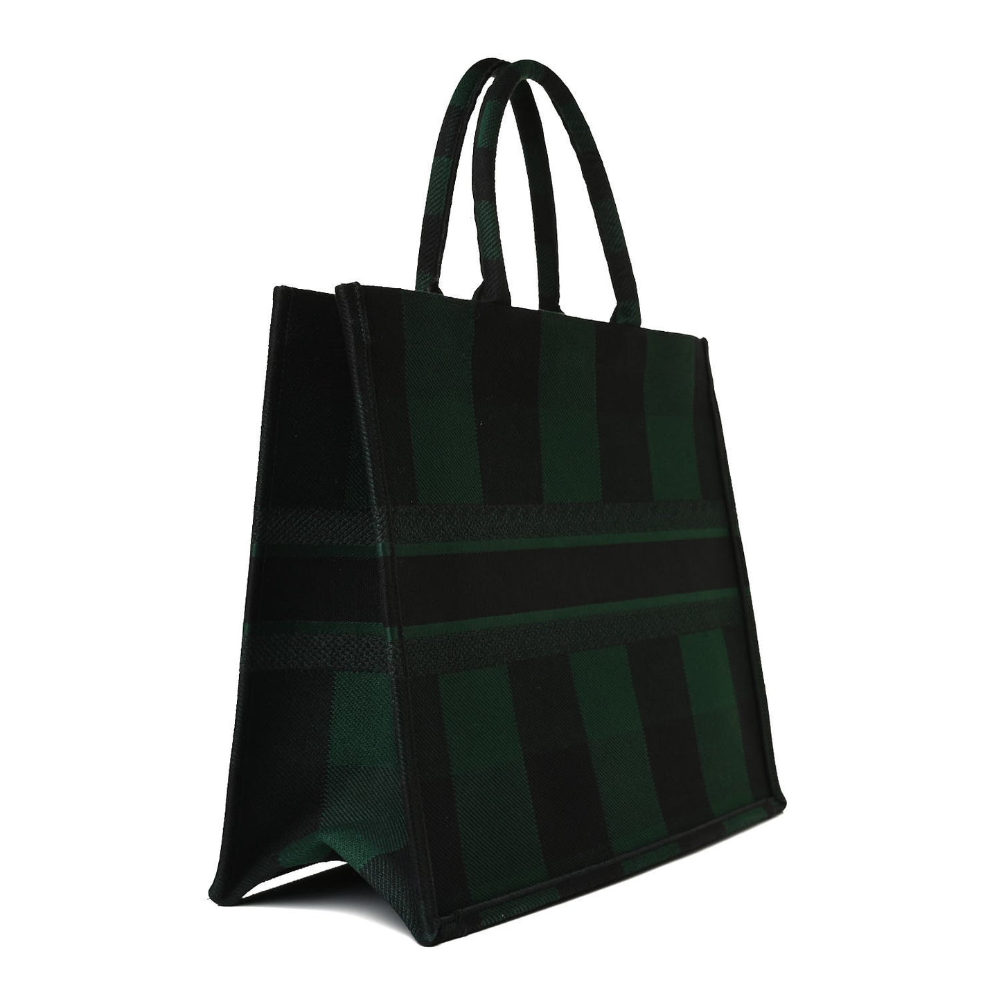 Canvas Embroidered Checkered Book Tote Black Green
