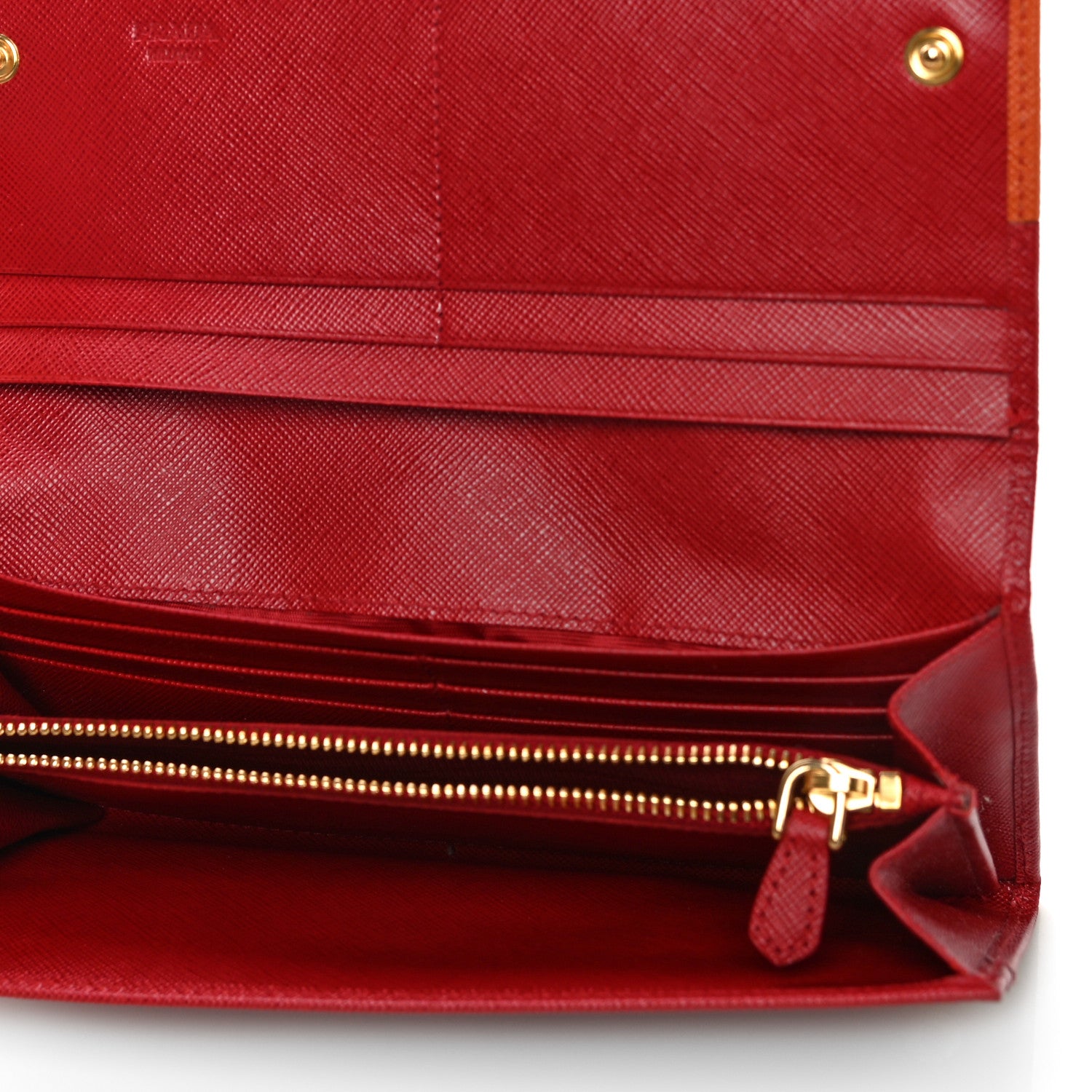 Prada Saffiano Bi-Color Metal Continental Flap Wallet Fuoco Papaya 5 of 17