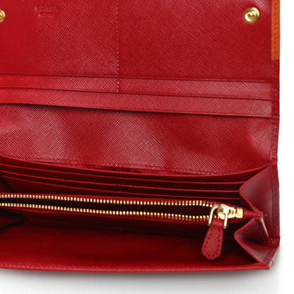 Prada Saffiano Bi-Color Metal Continental Flap Wallet Fuoco Papaya 5 of 17