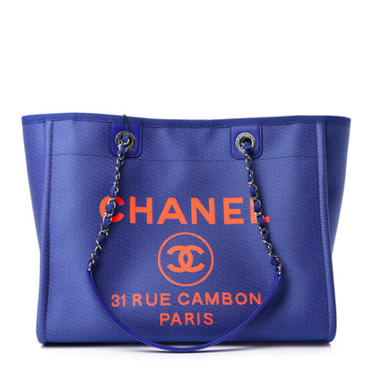 Chanel Mixed Fibers Small Deauville Tote Blue Orange 1 of 10