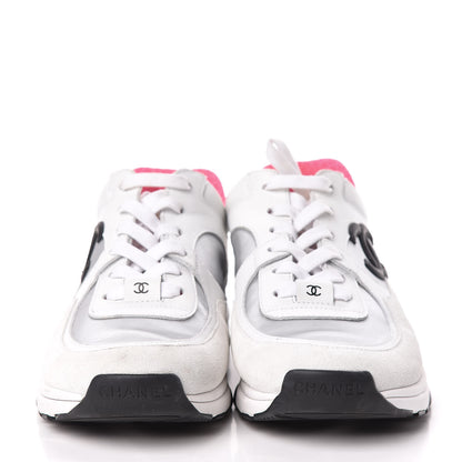 Chanel Suede Calfskin CC Sneakers 38.5 White Silver Fluo Pink 2 of 11