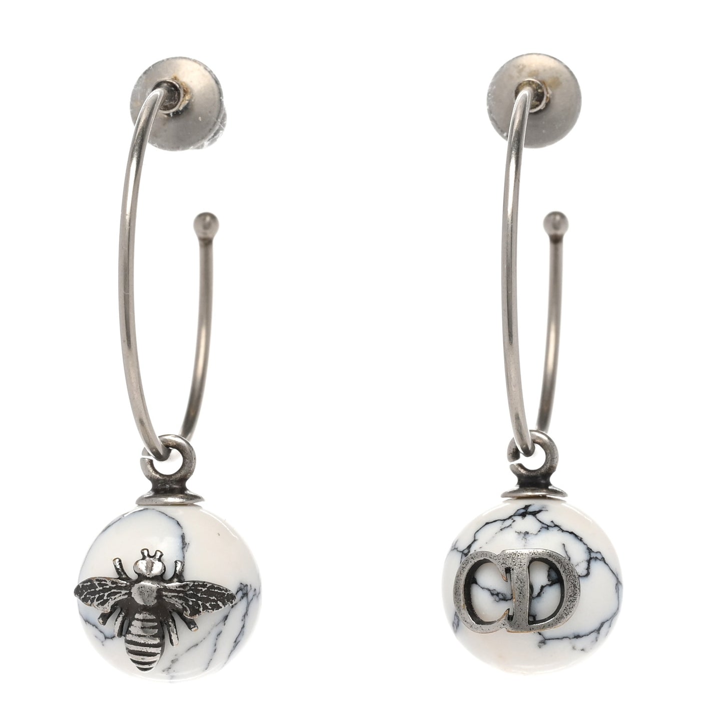 Marble Mise En Dior Tribal Hoop Earrings White