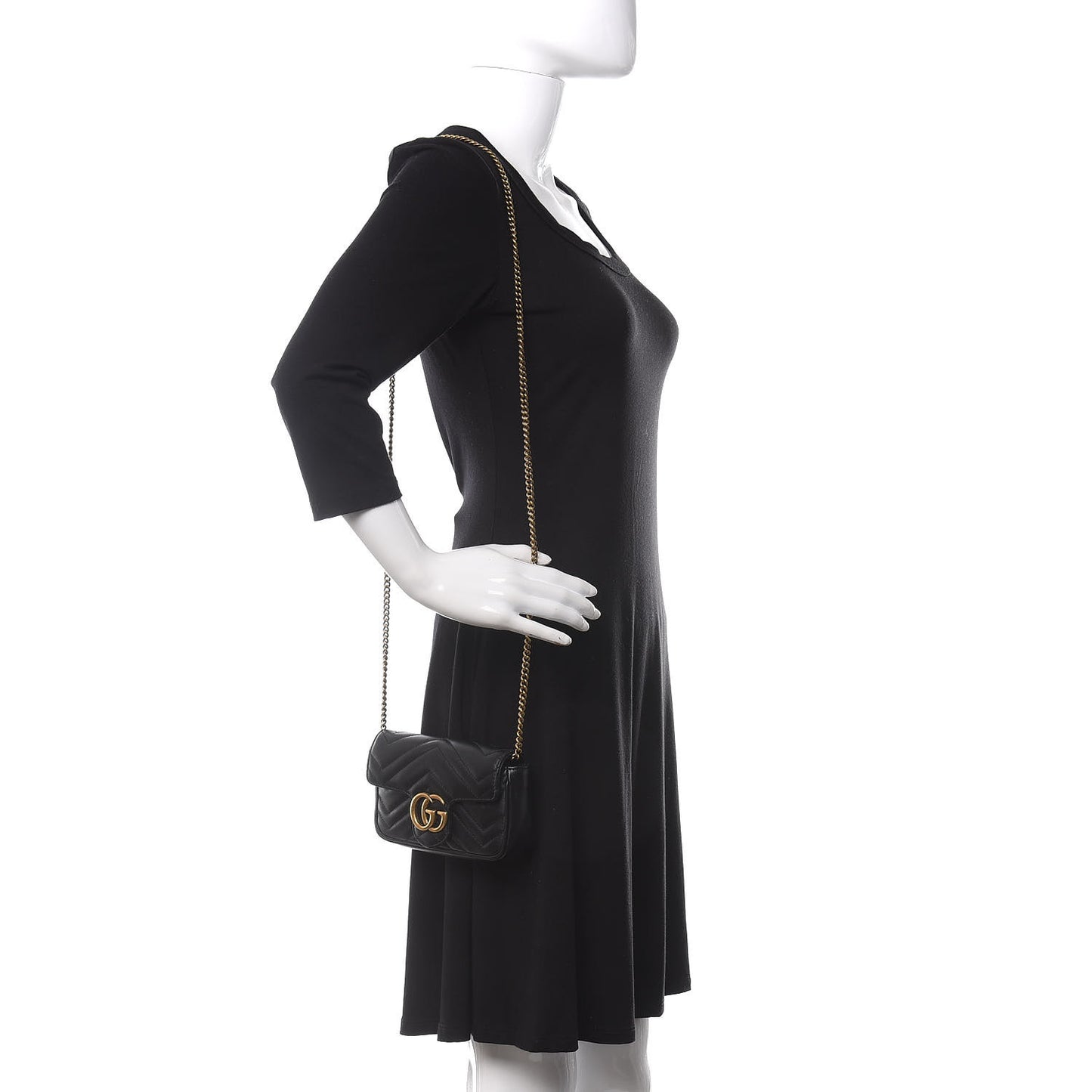 Calfskin Matelasse Super Mini GG Marmont Shoulder Bag Black