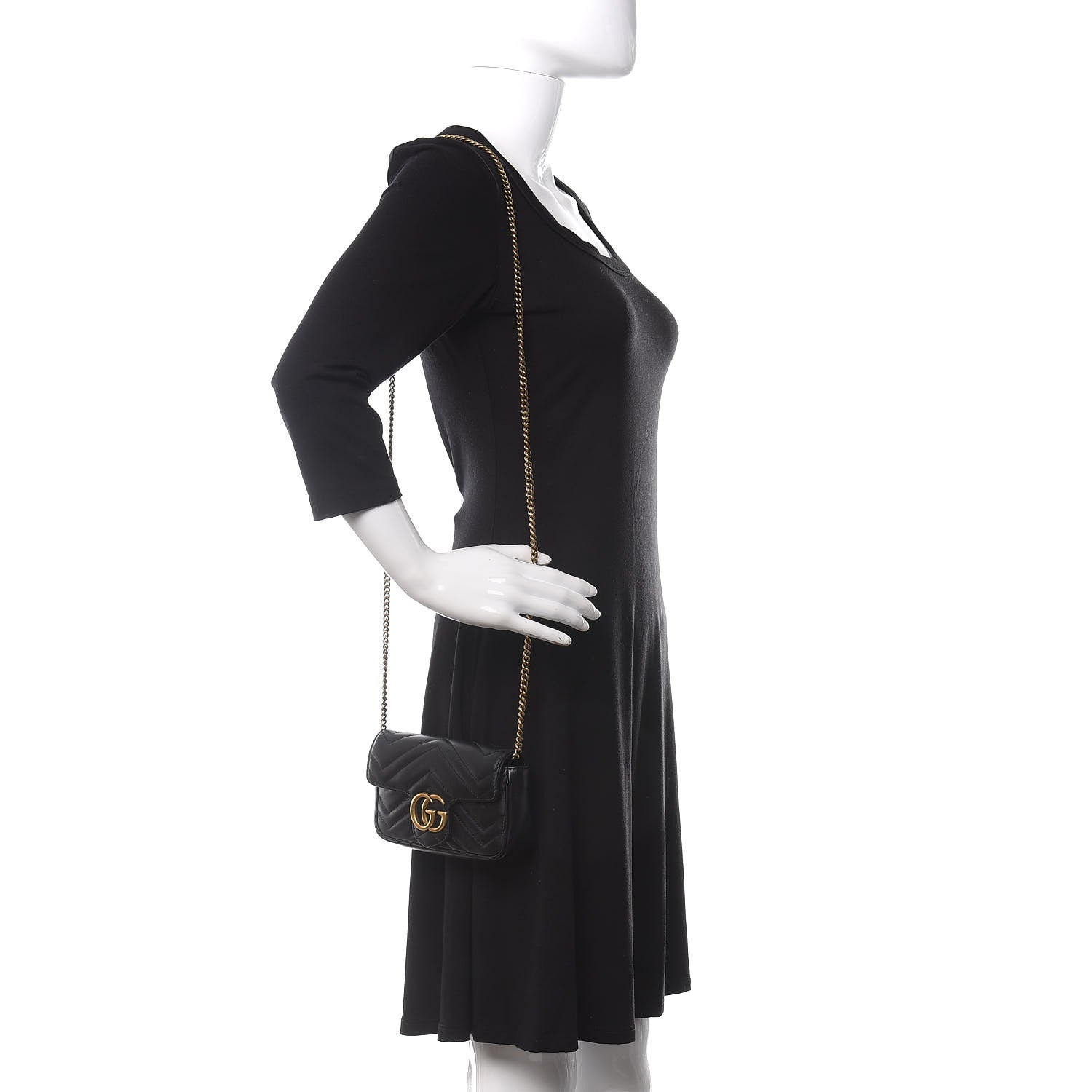 Gucci Calfskin Matelasse Super Mini GG Marmont Shoulder Bag Black 2 of 11
