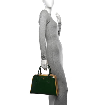 Prada Saffiano Vernice Pyramid Bag Larice Sabbia 2 of 14