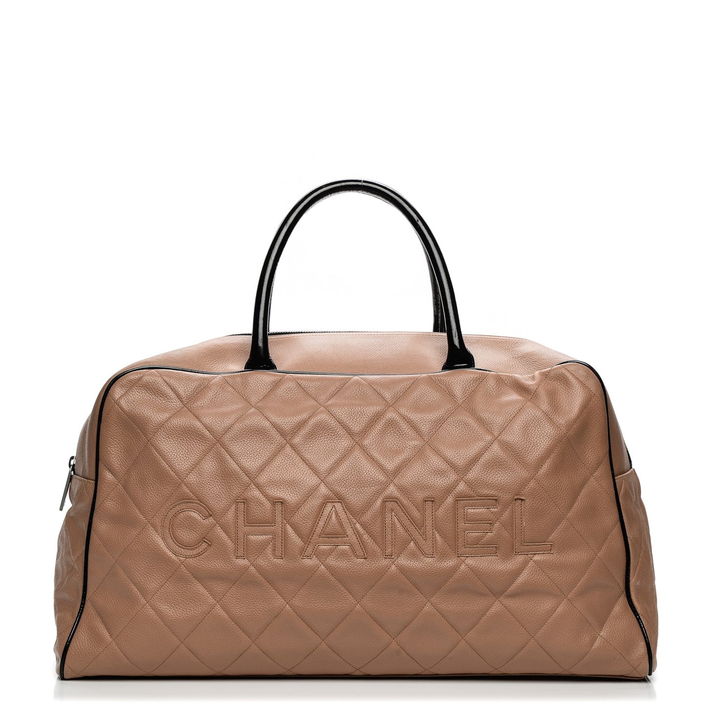 Caviar Patent Quilted Large Bowler Bag Beige Black