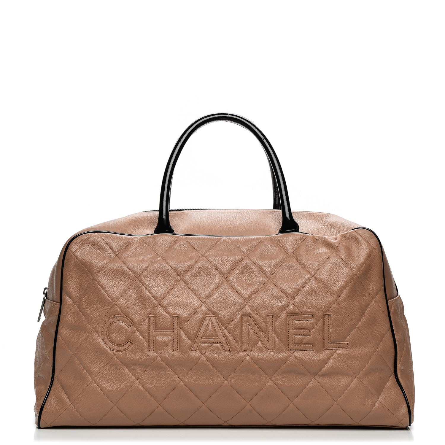 Chanel Caviar Patent Quilted Large Bowler Bag Beige Black 1 of 12