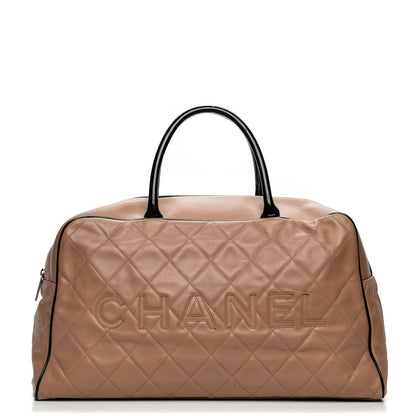 Chanel Caviar Patent Quilted Large Bowler Bag Beige Black 1 of 12