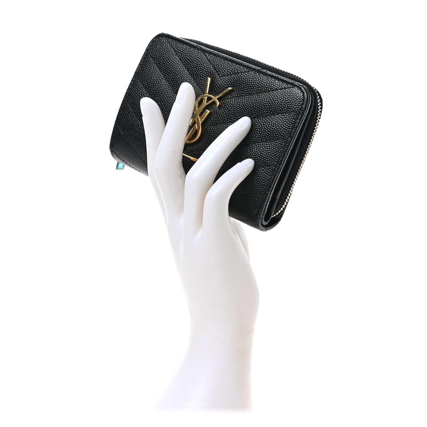 Grain De Poudre Matelasse Chevron Monogram Compact Zip Around Wallet Black