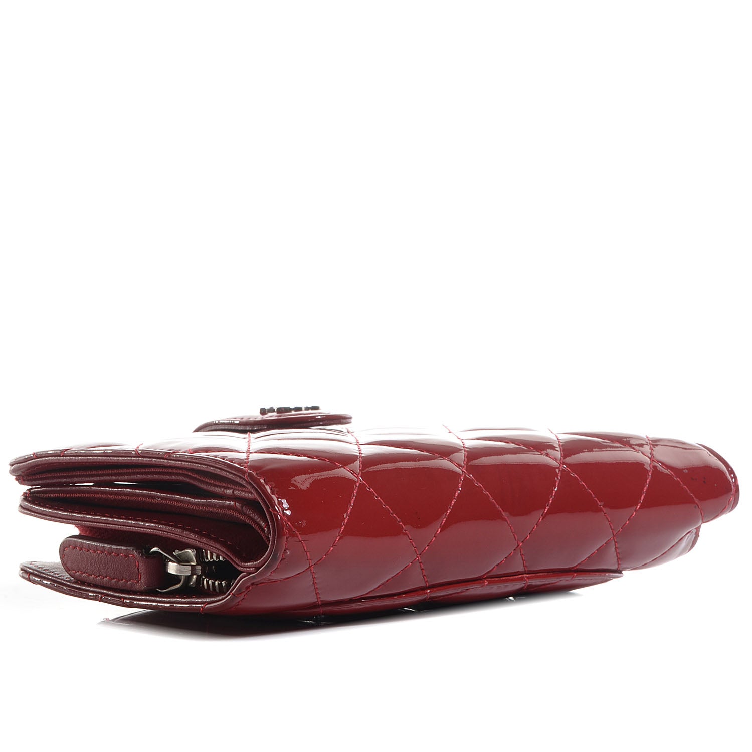 Chanel Patent Quilted Zip Pocket Wallet Red 4 of 8