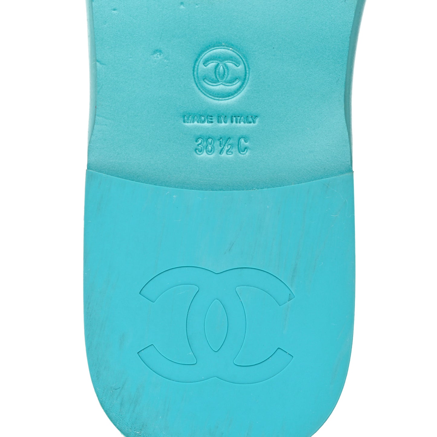 Patent Calfskin CC Slip On Mules 38.5 Turquoise