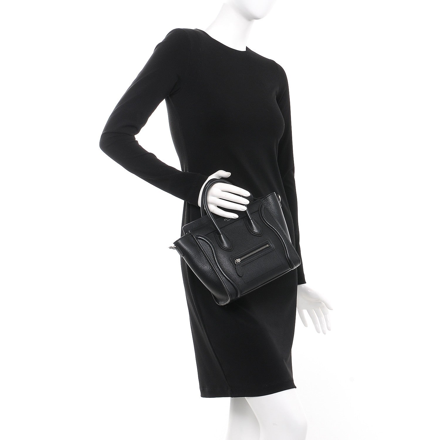 Celine Drummed Calfskin Nano Luggage Black 3 of 10