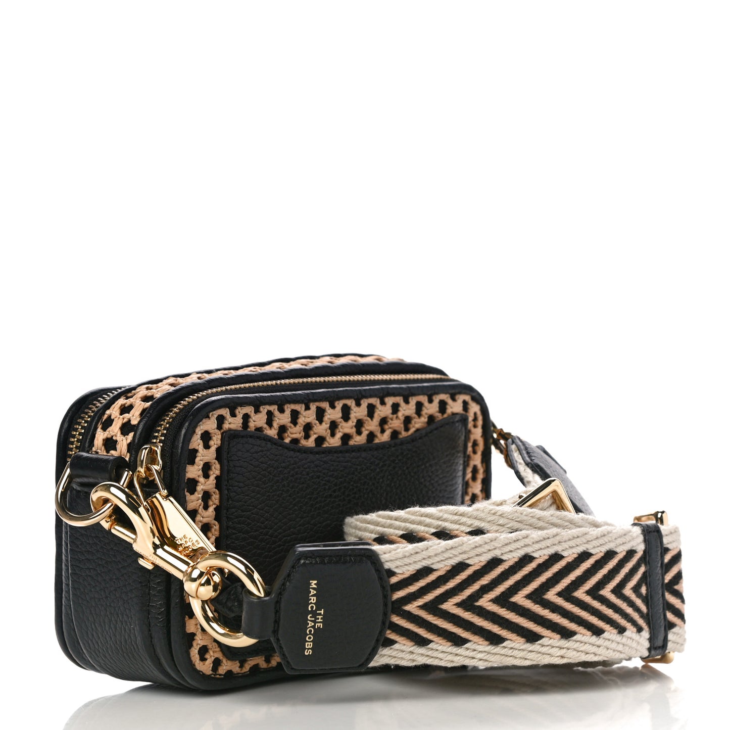 Calfskin Straw Small Snapshot Camera Bag Black
