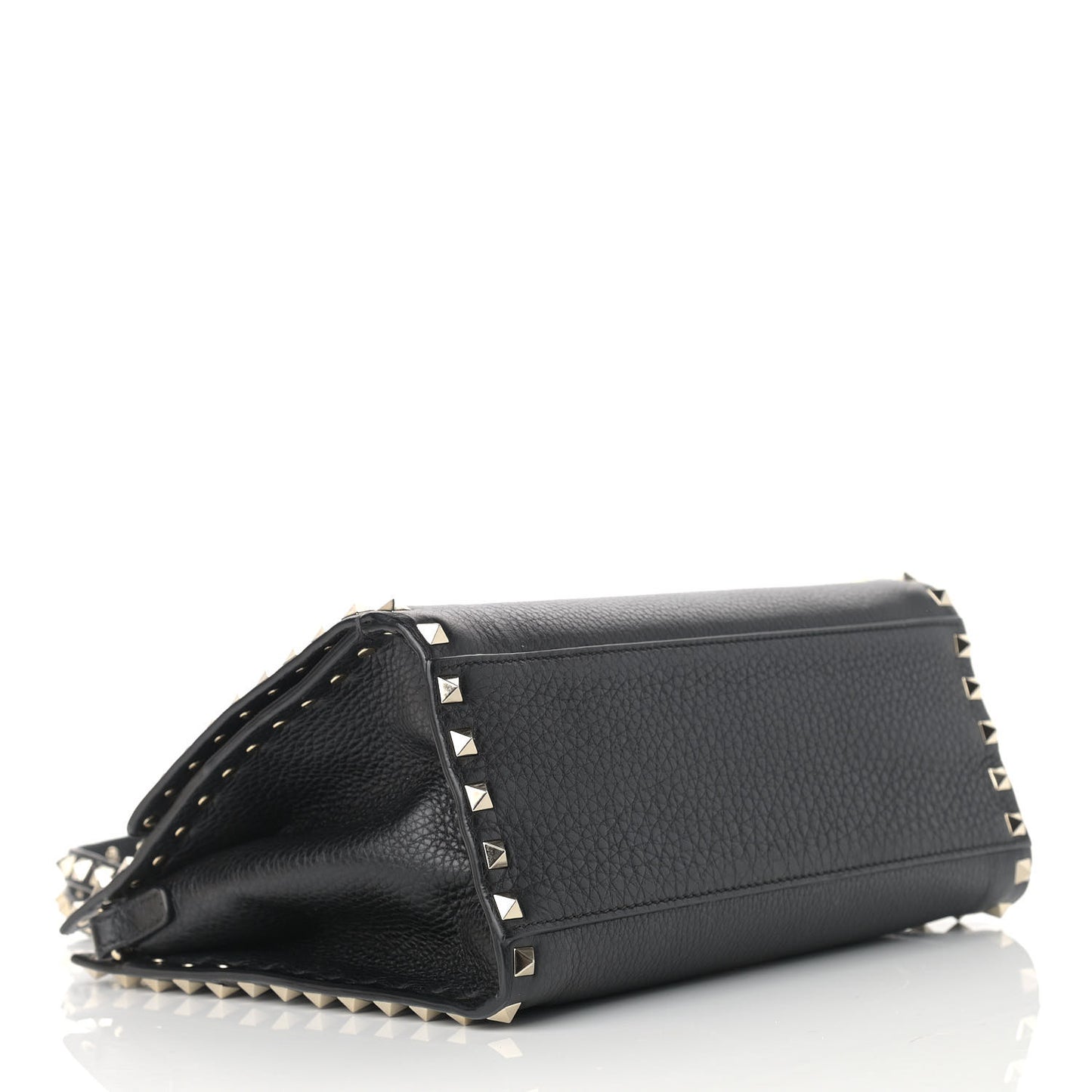Grained Calfskin Rockstud Flip Lock Tote Black
