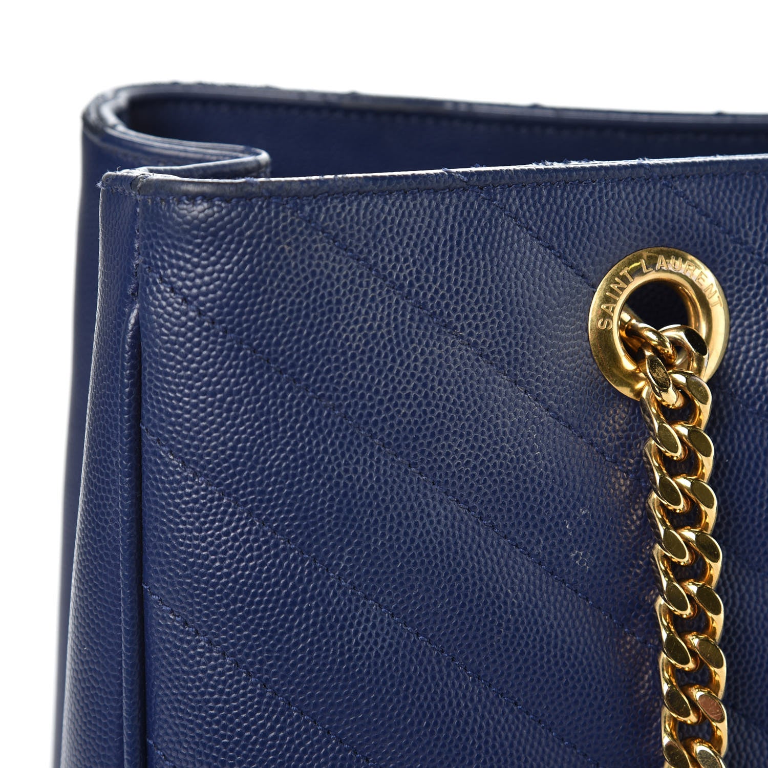 Saint Laurent Grain De Poudre Matelasse Chevron Monogram Shopping Bag Deep Marine 8 of 19