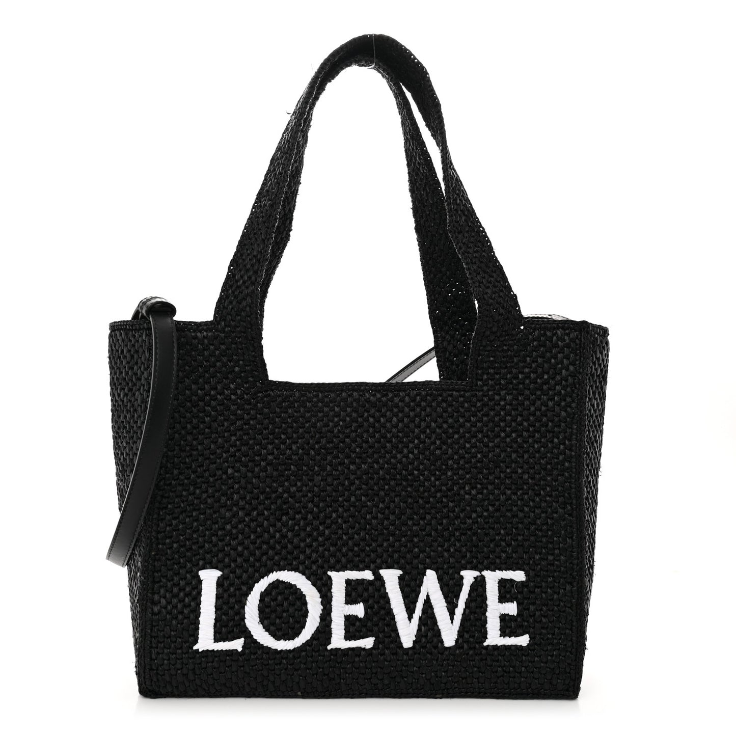 Raffia Medium Paula's Ibiza Logo Tote Black White