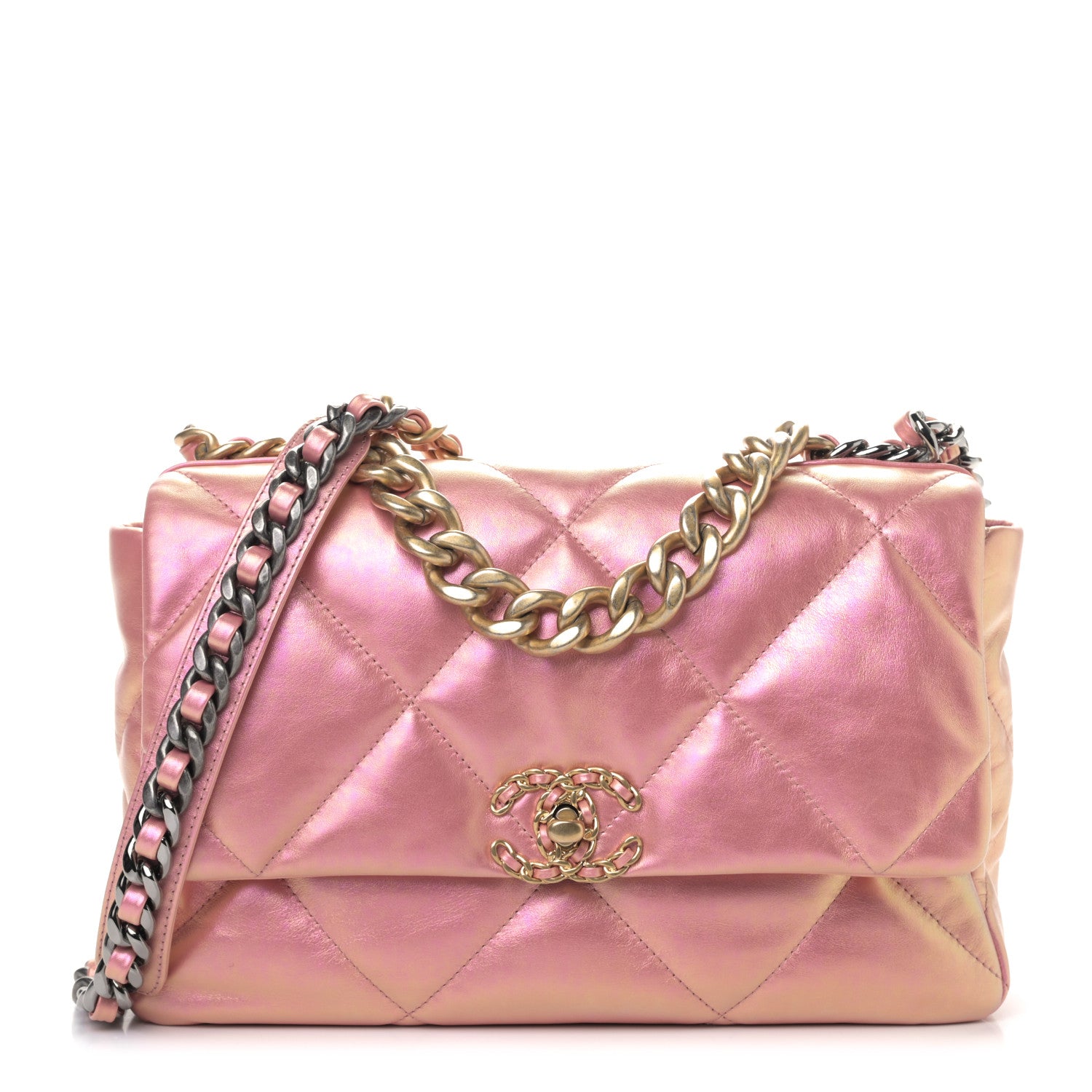 Chanel Iridescent Calfskin Quilted Large Chanel 19 Flap Pink 1 of 9