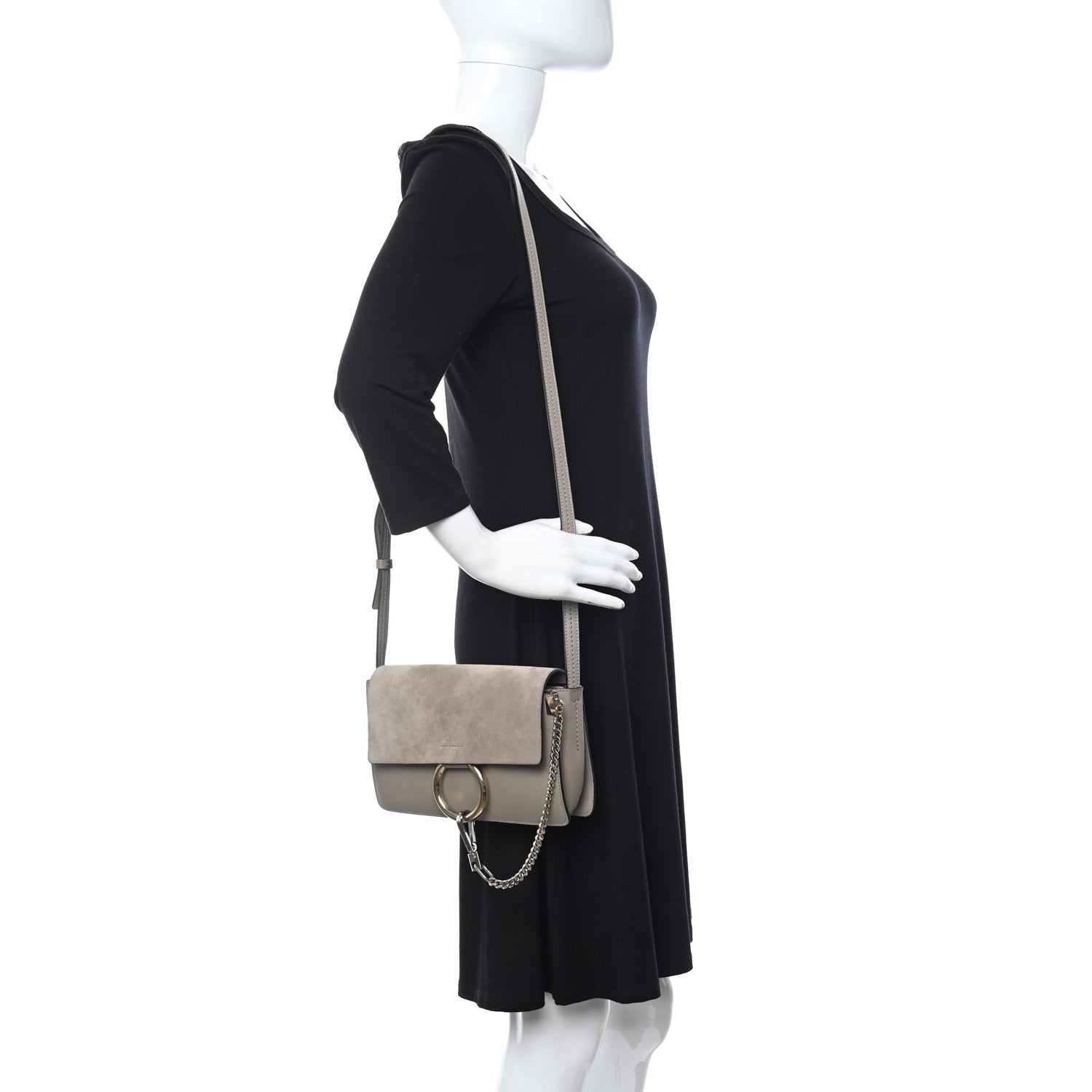 Chloe Suede Calfskin Small Faye Shoulder Bag Motty Grey 2 of 14