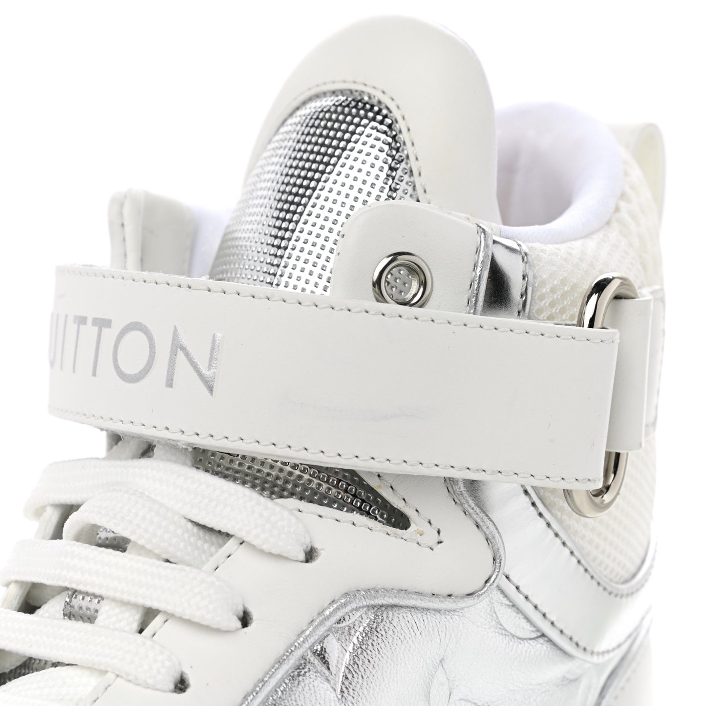 Metallic Calfskin Embossed Monogram Boombox Sneakers 36.5 White Silver