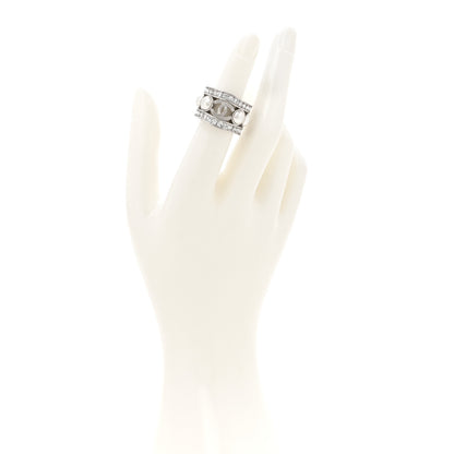 Chanel Pearl Crystal CC Ring 50 5.25 Silver 2 of 5