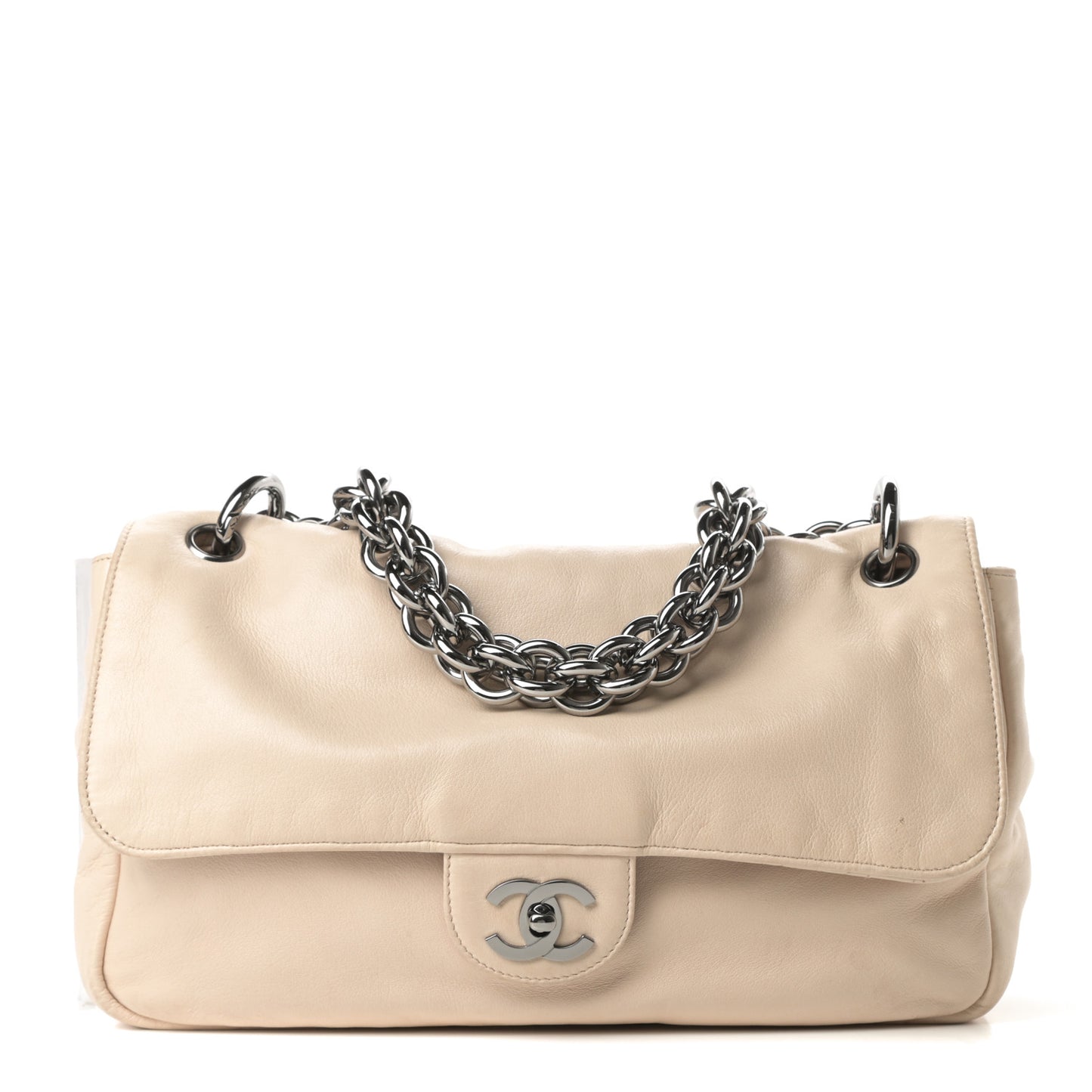 Lambskin Medium Soft and Chain Flap Beige