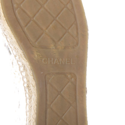 Chanel Woven Fabric Grosgrain CC Espadrilles 41 White Black 8 of 10