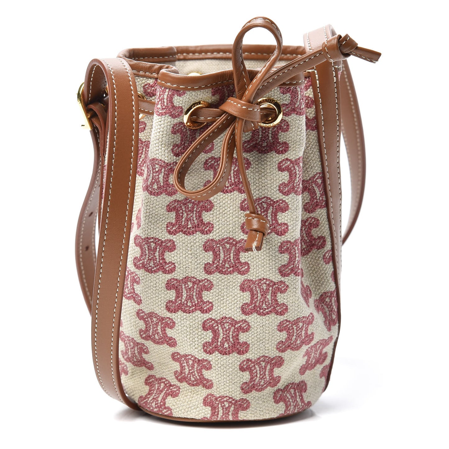 Canvas Calfskin Triomphe Embroidered Bucket Bag Fox Red