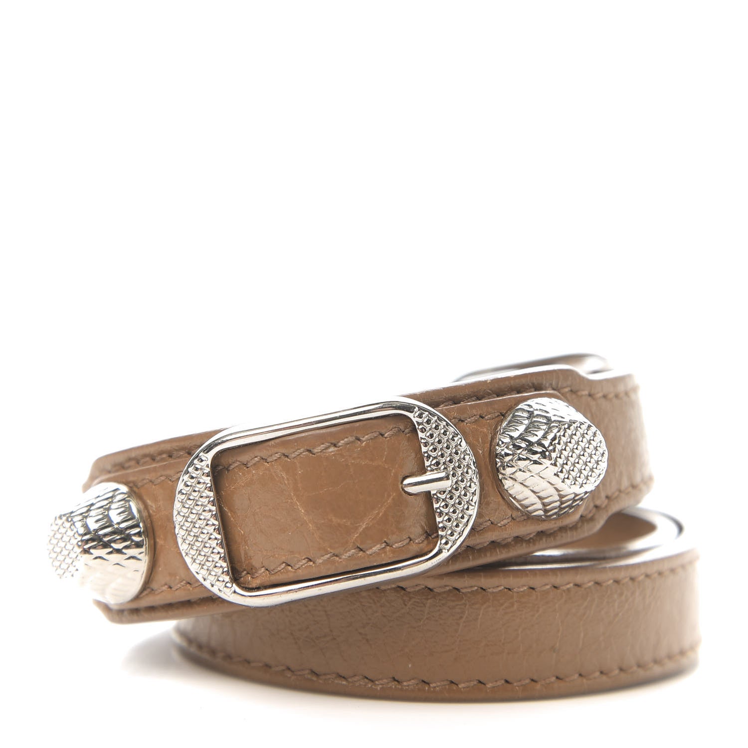 Balenciaga Agneau Giant Silver Hardware Triple Tour M Bracelet Marron Cannelle 3 of 8