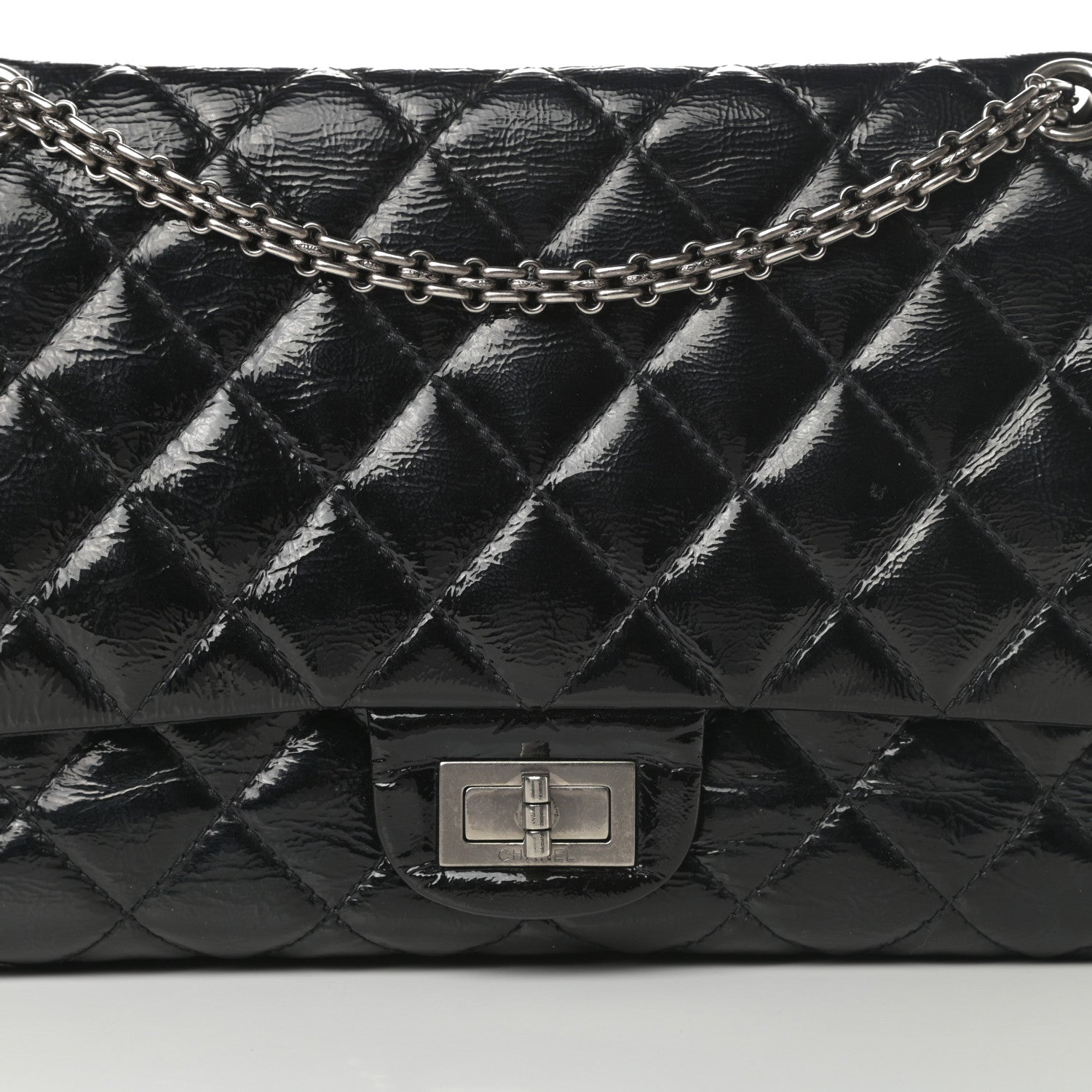 Chanel Distressed Patent Quilted 2.55 Reissue 227 Flap Black 8 of 14