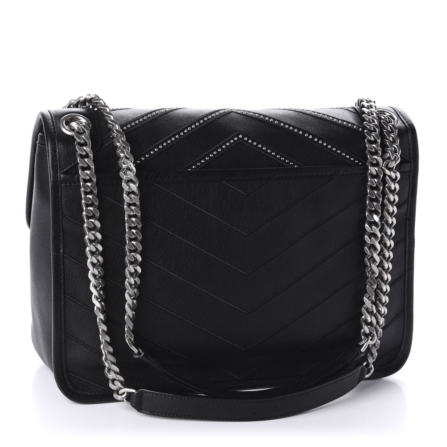 Lambskin Matelasse Monogram Microstud Medium Niki Chain Satchel Black