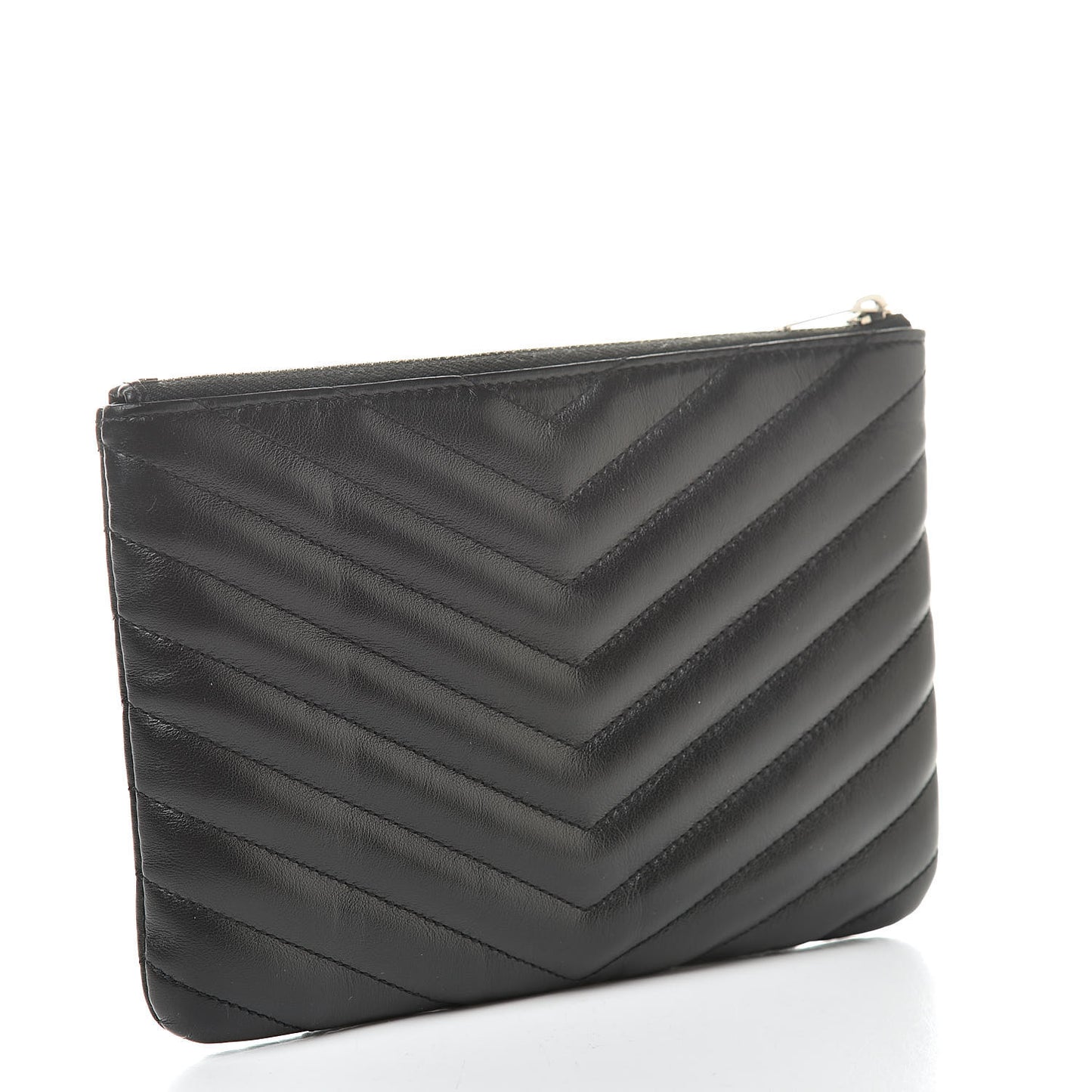 Calfskin Matelasse Chevron Monogram Pouch Black