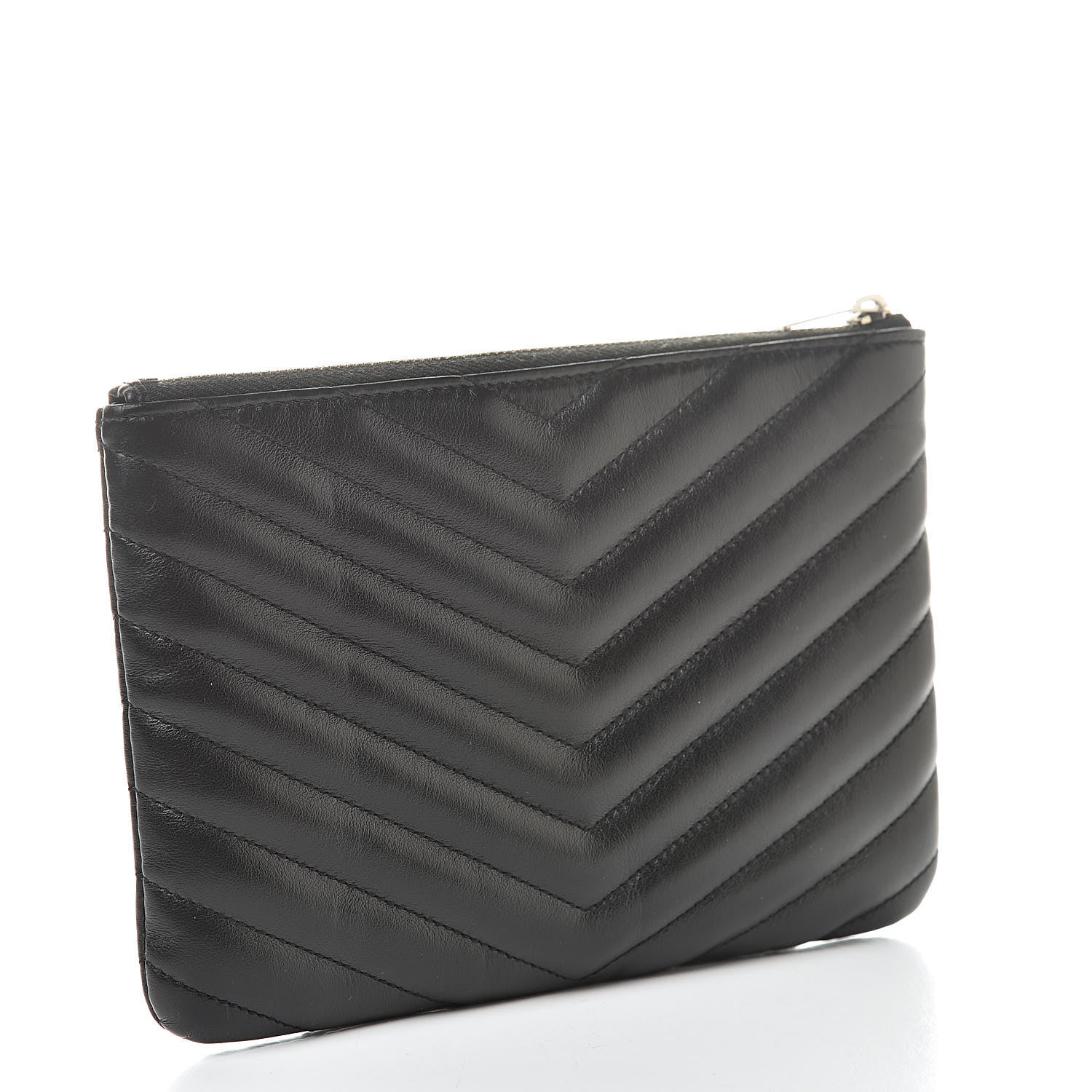 Saint Laurent Calfskin Matelasse Chevron Monogram Pouch Black 3 of 8