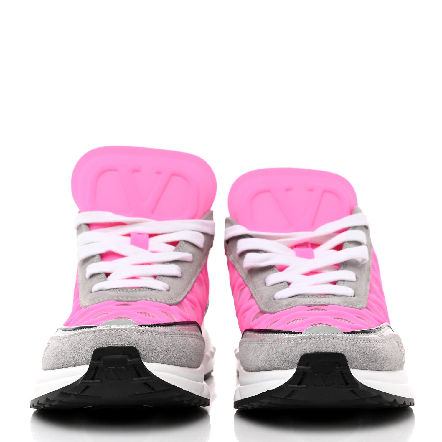 Valentino Garavani Suede Neoprene Mesh Womens Ready Go Runner Sneakers 36.5 Electric Pink Grey 2 of 9