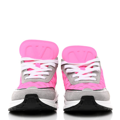 Valentino Garavani Suede Neoprene Mesh Womens Ready Go Runner Sneakers 36.5 Electric Pink Grey 2 of 9
