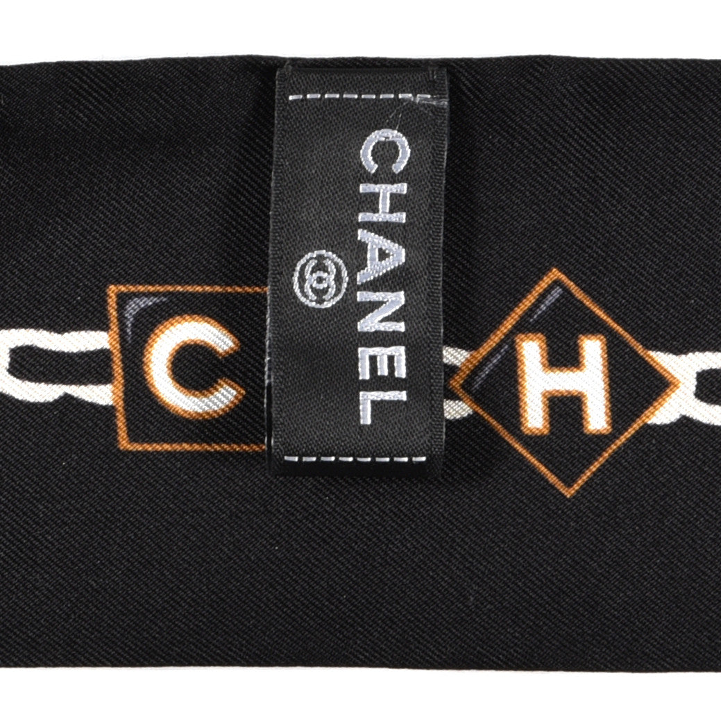 Silk CC Charms Slim Bandeau Scarf Black