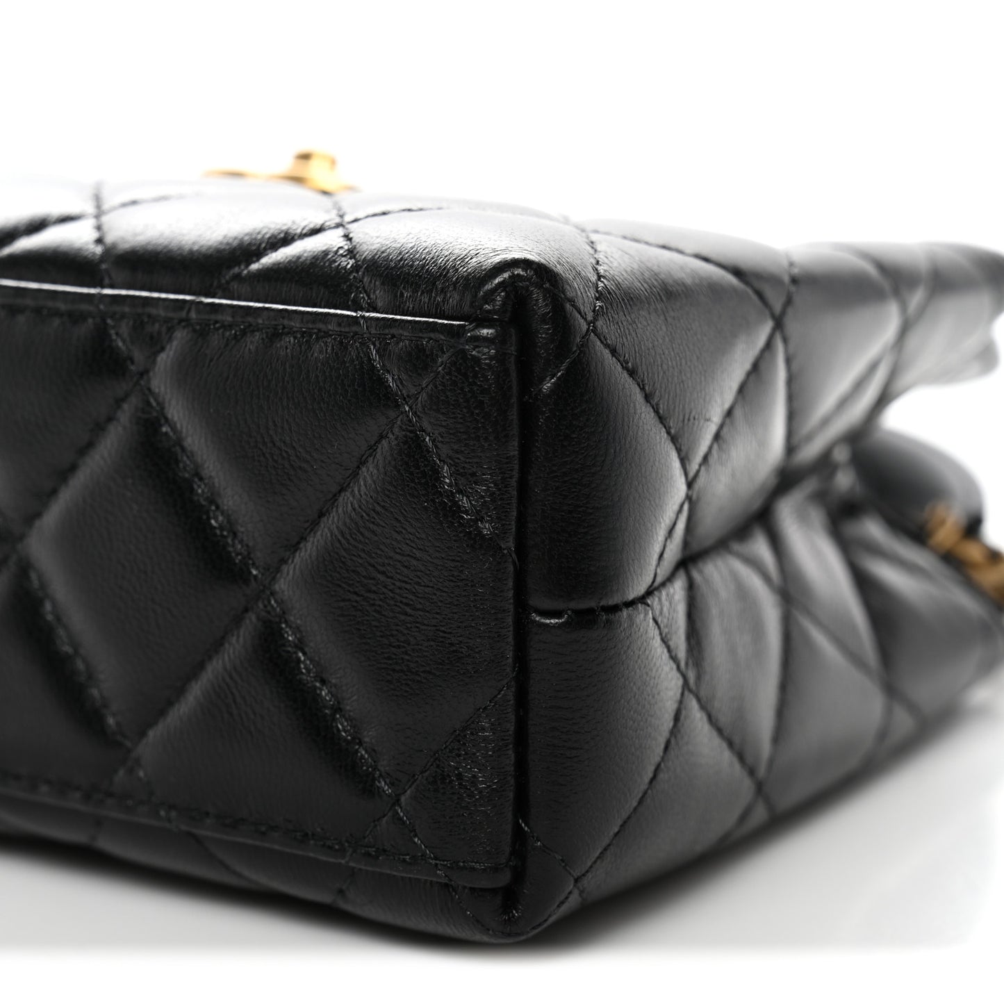Shiny Aged Calfskin Quilted Nano Kelly Shopper Black