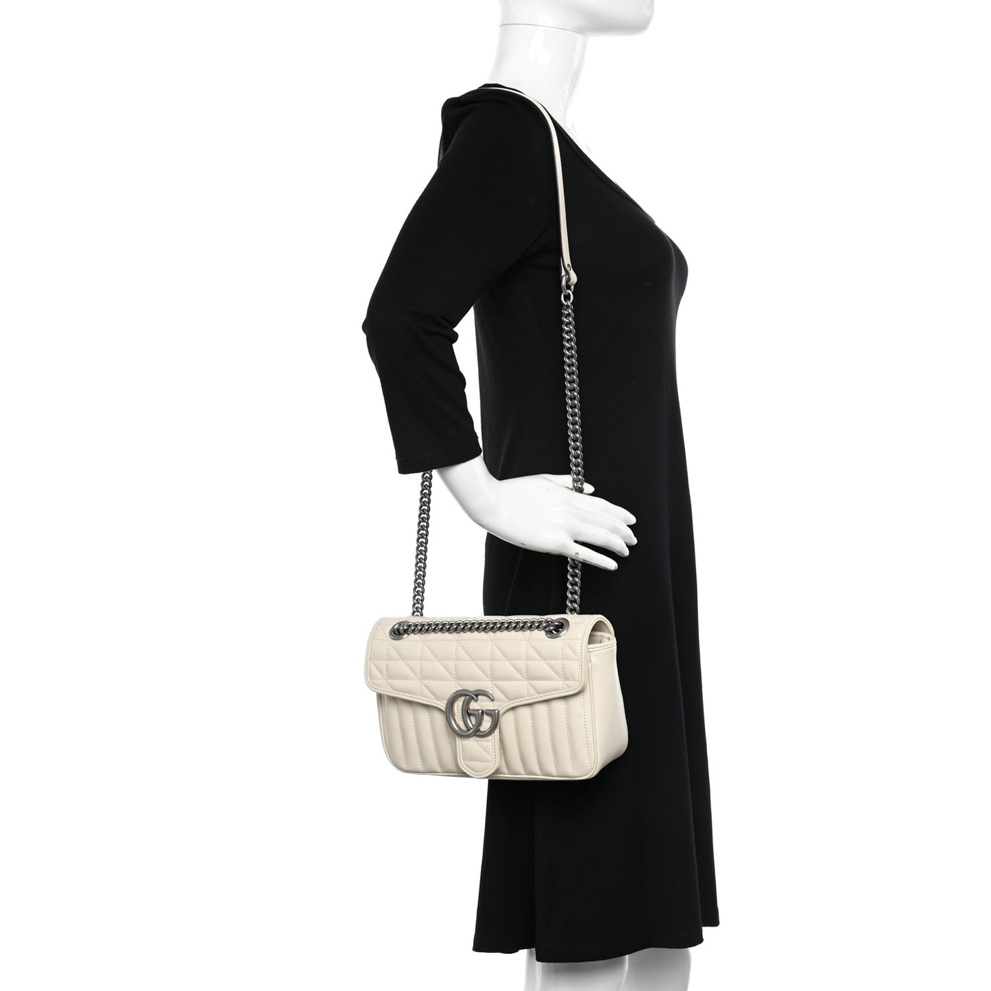 Calfskin Matelasse Aria Small GG Marmont Shoulder Bag Mystic White