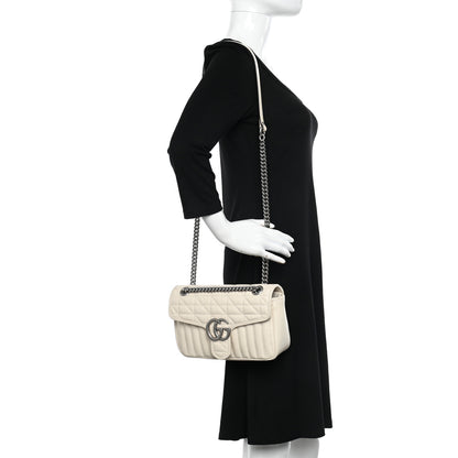 Gucci Calfskin Matelasse Aria Small GG Marmont Shoulder Bag Mystic White 2 of 11