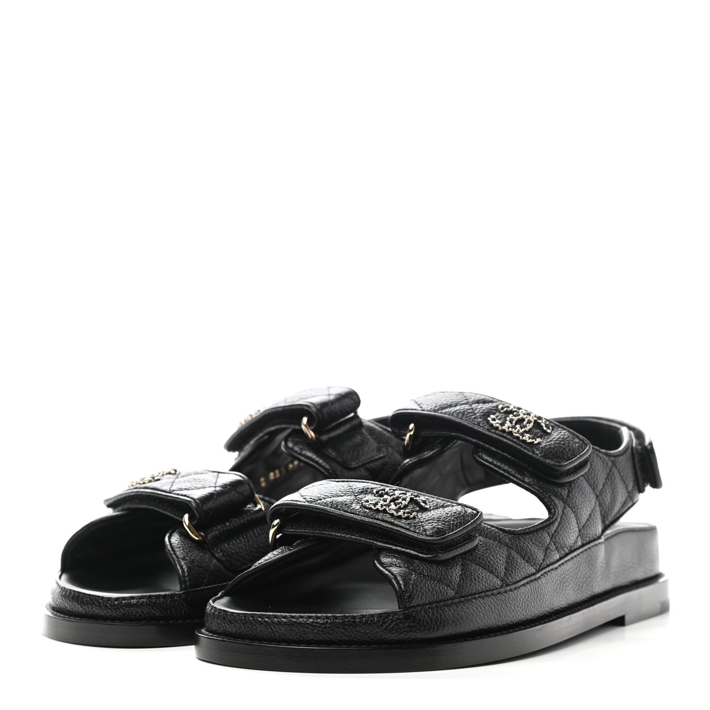 Grained Calfskin Velcro Dad Sandals 36 Black