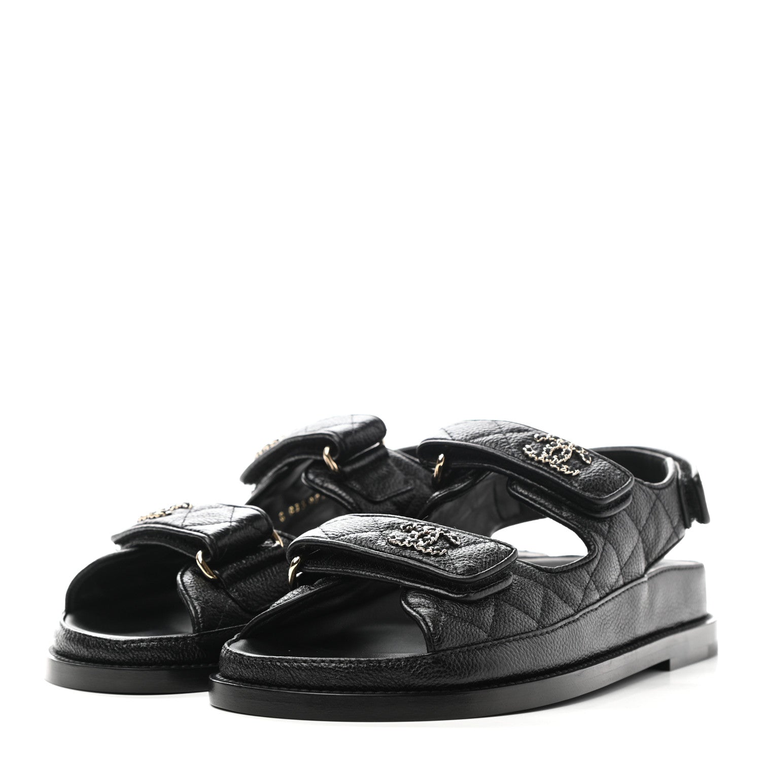 Chanel Grained Calfskin Velcro Dad Sandals 36 Black 3 of 9
