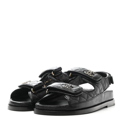 Chanel Grained Calfskin Velcro Dad Sandals 36 Black 3 of 9