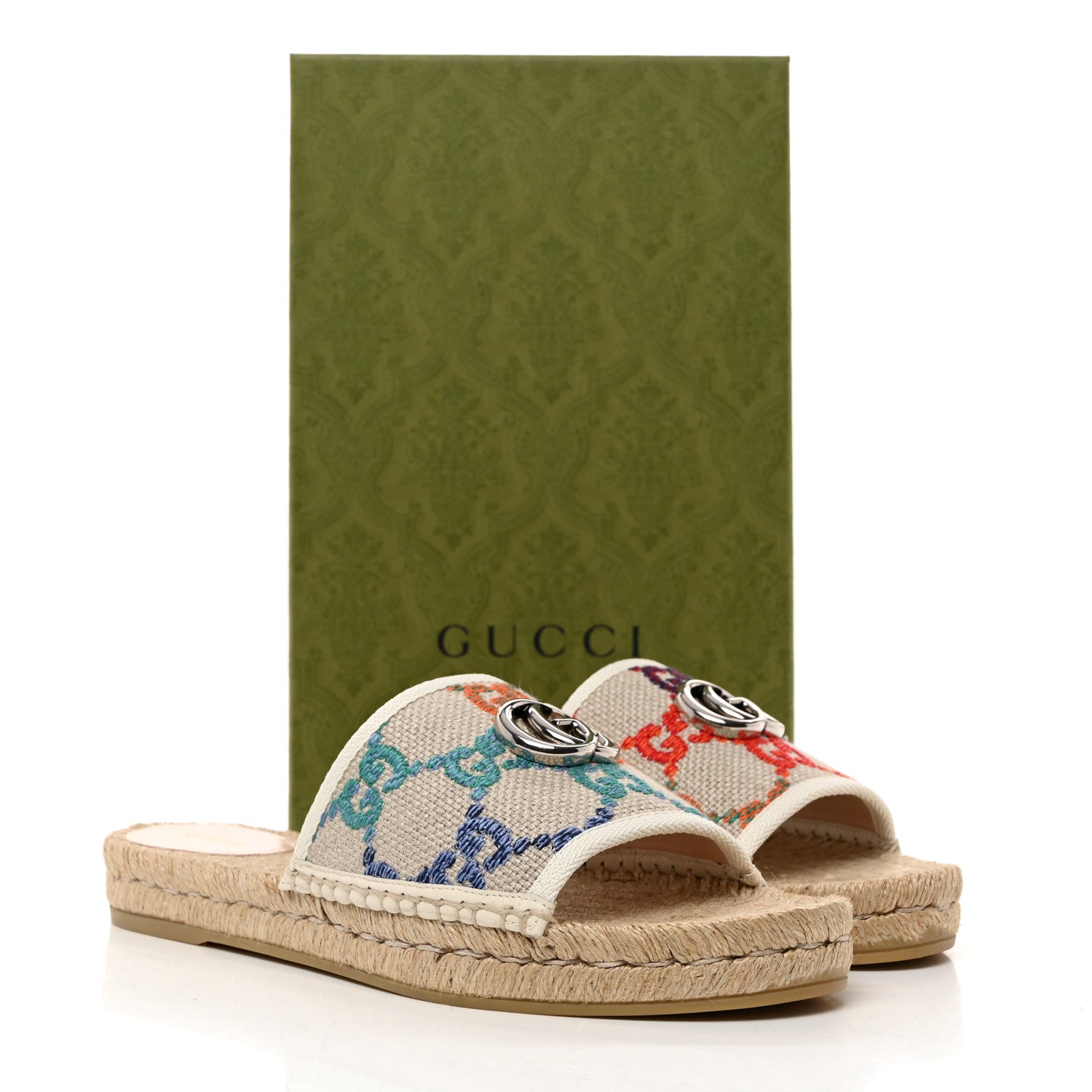 Gucci Linen Psychedelic Mini GG Monogram Slide Sandals 41 Multicolor 2 of 9