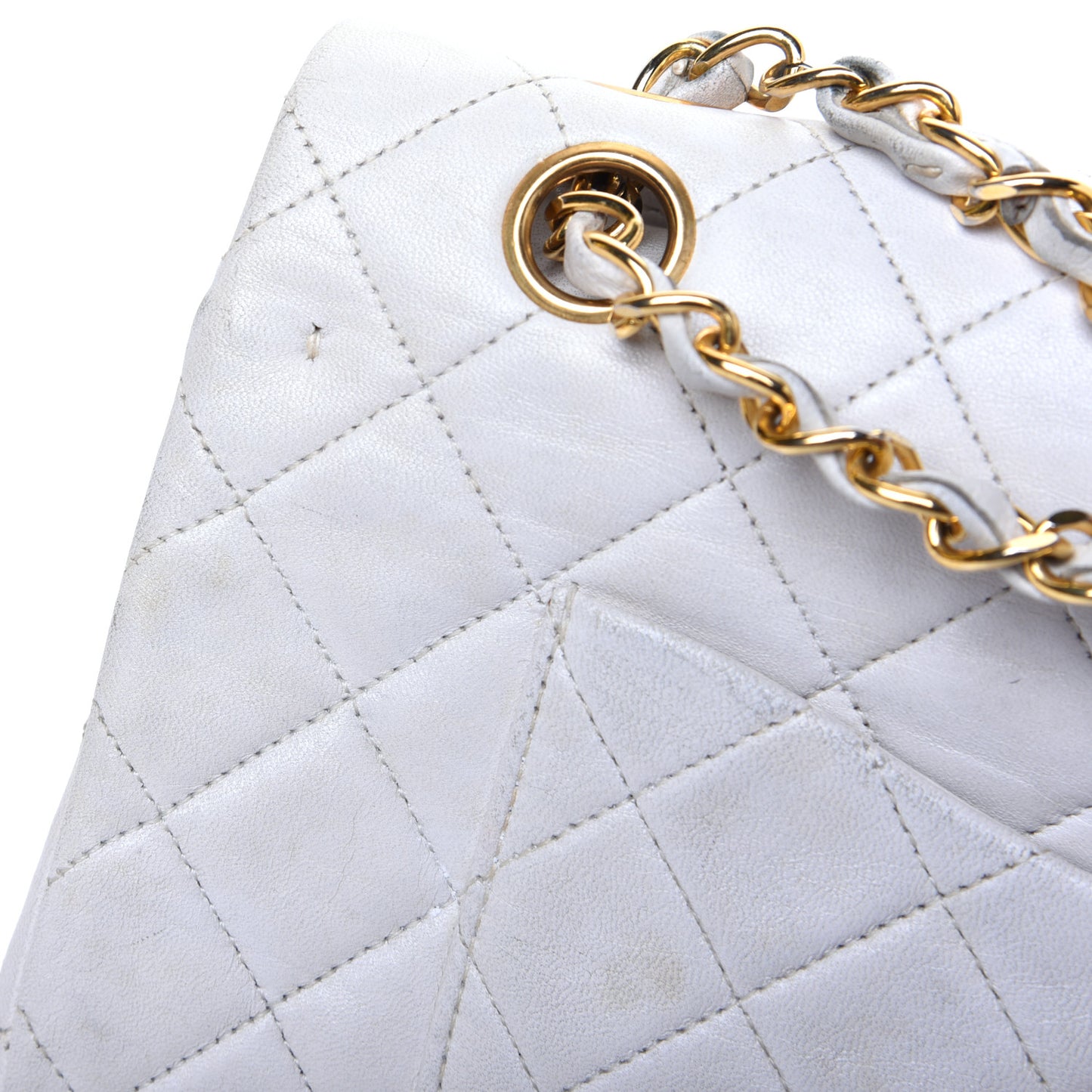 Lambskin Quilted Medium Double Flap White