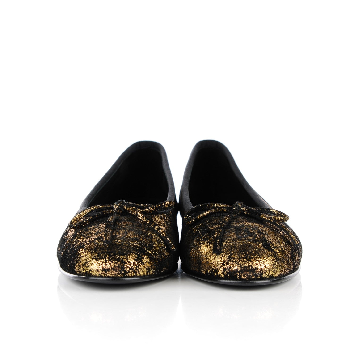 Chanel Metallic Suede CC Cap Toe Ballerina Flats 35 Gold Black 2 of 9