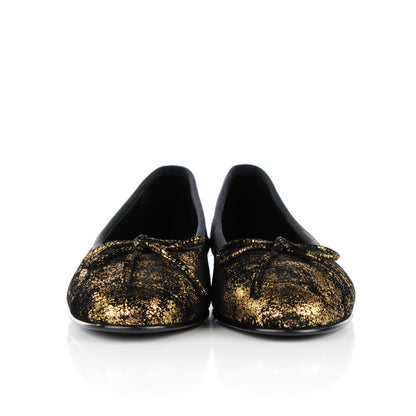 Chanel Metallic Suede CC Cap Toe Ballerina Flats 35 Gold Black 2 of 9