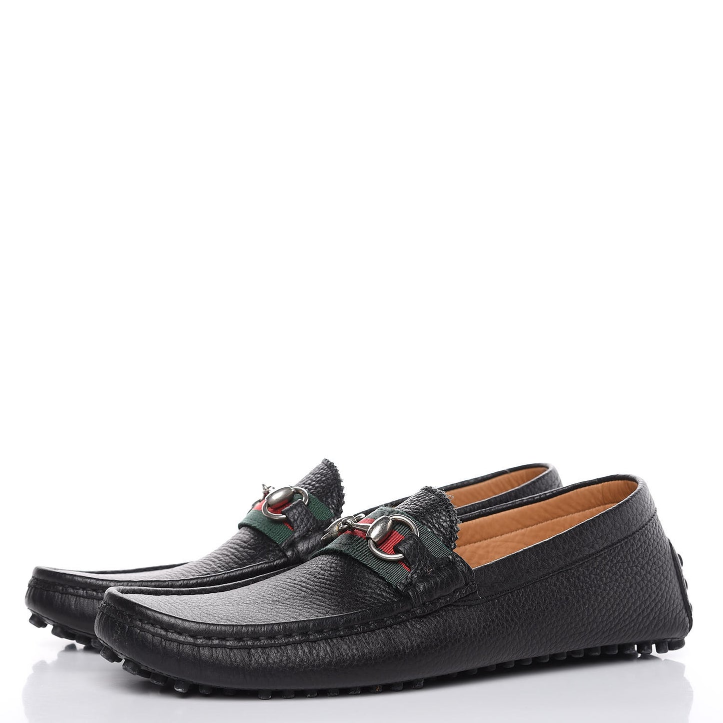 Calfskin Web Mens Horsebit Driver Loafers 7.5 Black